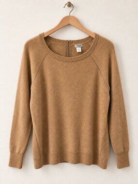 Halogen Camel Brown Cashmere Scoop Neck Raglan Sleeve Sweater Size L